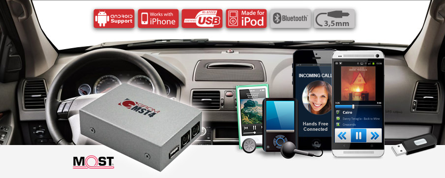 Wir präsentieren: GROM-MST4 Musik CarKit für die Integration von Android + iPhone/iPod per USB-Schnittstelle speziell für Fahrzeuge mit MOST-Bus System