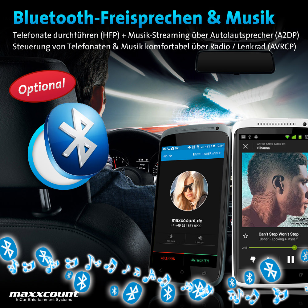 Bluetooth-Freisprechen und Audiostreaming per optionalem Bluetooth-Modul möglich