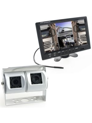 Set: Twin Rückfahrkamera, weiß + Stand-Alone Monitor 22,9cm (9 Zoll), Quadscreen