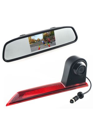 Set: Rückfahrkamera 3. Bremsleuchte + 10,9cm (4,3 Zoll) Rückspiegel-Monitor für Ford Transit Custom ab 05/2016