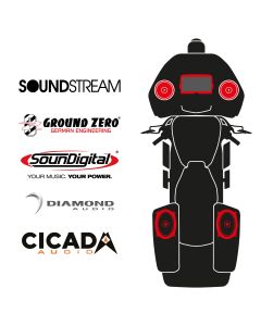 maxxcount BIKE SoundKit 2F2RLA/MSR/CVORG14+ mit/ohne SoundStream Radio passend für Harley-Davidson® CVO™ Road Glide™ ab 2014